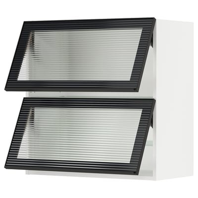 SEKTION Gabinete pared hrz+2 puertas vidrio, blanco/Hejsta vidrio acanalado antracita, 30x15x30 "