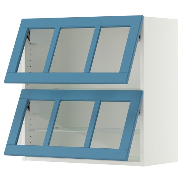 SEKTION Gabinete pared hrz+2 puertas vidrio, blanco/Lerhyttan azul, 30x15x30 "