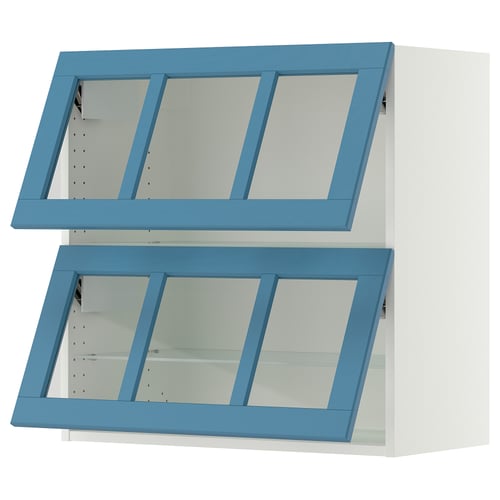 SEKTION Gabinete pared hrz+2 puertas vidrio, blanco/Lerhyttan azul, 30x15x30 "