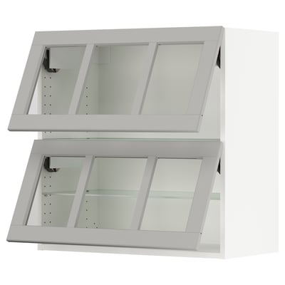 SEKTION Gabinete pared hrz+2 puertas vidrio, blanco/Lerhyttan gris claro, 30x15x30 "