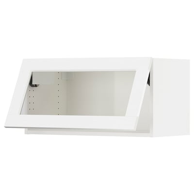 SEKTION Gabinete pared hrz+puerta vidrio, blanco Enköping/blanco efecto madera, 30x15x15 "