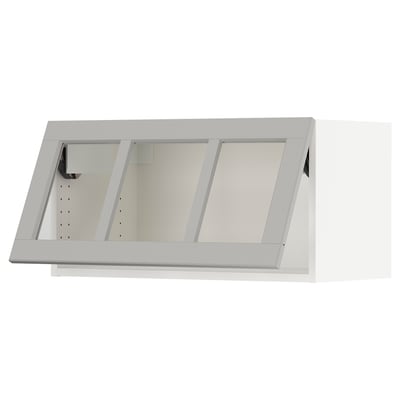 SEKTION Gabinete pared hrz+puerta vidrio, blanco/Lerhyttan gris claro, 30x15x15 "