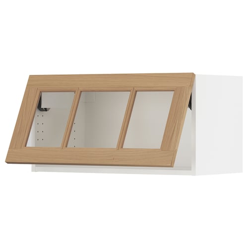 SEKTION Gabinete pared hrz+puerta vidrio, blanco/Vedhamn roble, 30x15x15 "