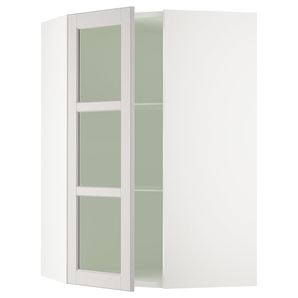 SEKTION Gabinete prd esquina+stn/cjn vidrio, blanco/Lerhyttan gris claro, 26x15x40 "