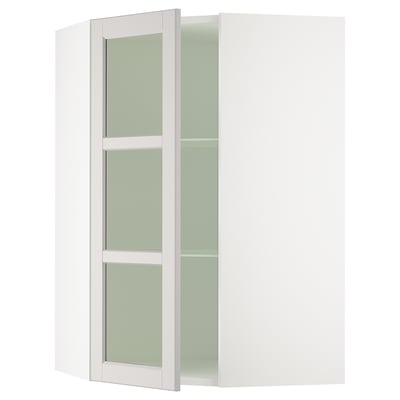 SEKTION Gabinete prd esquina+stn/cjn vidrio, blanco/Lerhyttan gris claro, 26x15x40 "
