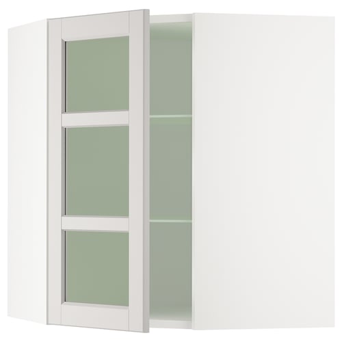 SEKTION Gabinete prd esquina+stn/cjn vidrio, blanco/Lerhyttan gris claro, 26x15x30 "