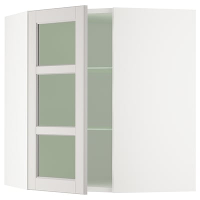 SEKTION Gabinete prd esquina+stn/cjn vidrio, blanco/Lerhyttan gris claro, 26x15x30 "