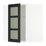 SEKTION Gabinete prd esquina+stn/cjn vidrio, blanco/Lerhyttan teñido en negro, 26x15x30 "