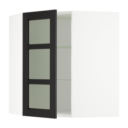 SEKTION Gabinete prd esquina+stn/cjn vidrio, blanco/Lerhyttan teñido en negro, 26x15x30 "