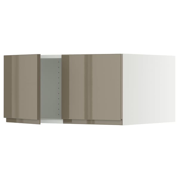 SEKTION Gabinete sup refrig/congelador+2pt, blanco/Voxtorp marrón grisáceo oscuro alto brillo, 30x24x15 "