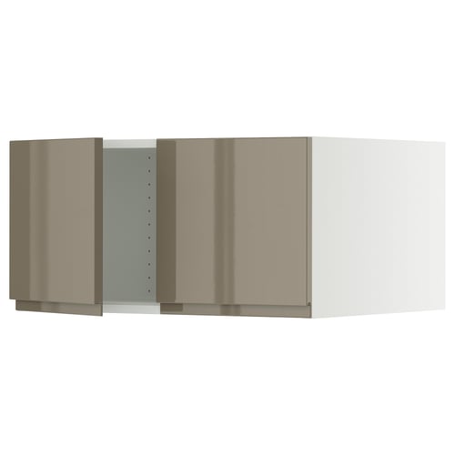 SEKTION Gabinete sup refrig/congelador+2pt, blanco/Voxtorp marrón grisáceo oscuro alto brillo, 30x24x15 "