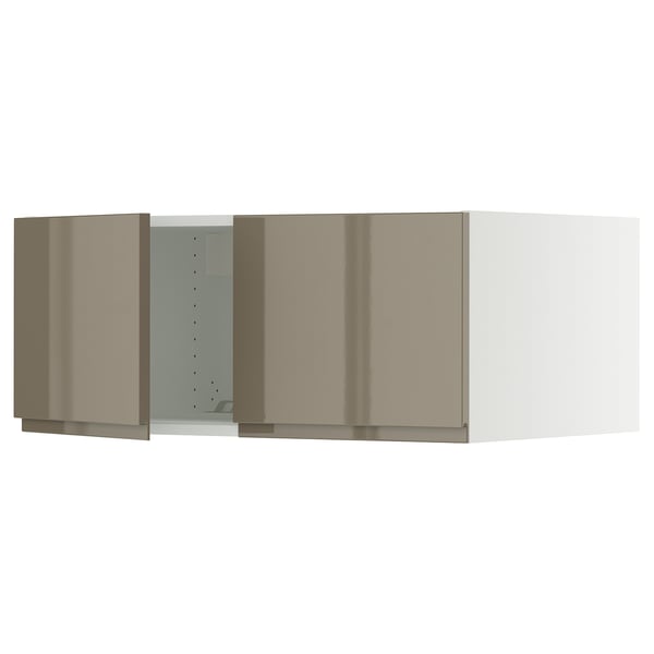 SEKTION Gabinete sup refrig/congelador+2pt, blanco/Voxtorp marrón grisáceo oscuro alto brillo, 36x24x15 "