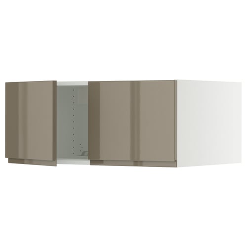 SEKTION Gabinete sup refrig/congelador+2pt, blanco/Voxtorp marrón grisáceo oscuro alto brillo, 36x24x15 "