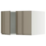 SEKTION Gabinete sup refrig/congelador+2pt, blanco/Voxtorp marrón grisáceo oscuro alto brillo, 30x24x20 "