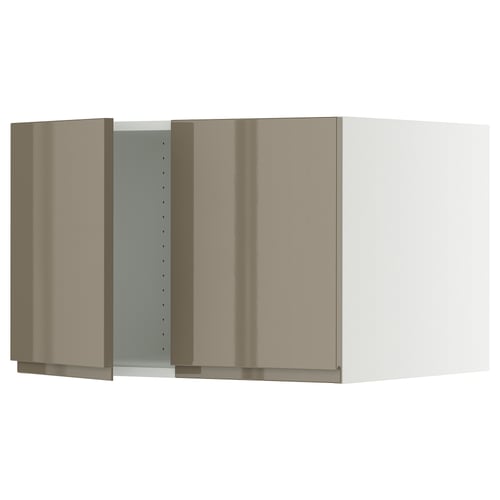 SEKTION Gabinete sup refrig/congelador+2pt, blanco/Voxtorp marrón grisáceo oscuro alto brillo, 30x24x20 "