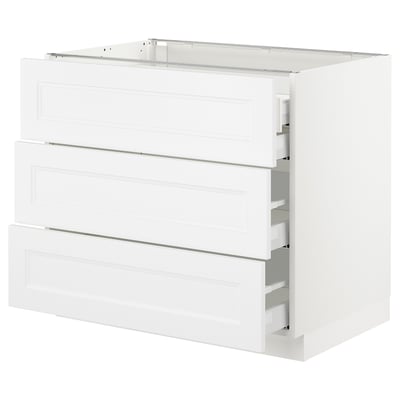 SEKTION Gabnete bajo+3 frentes/4 cajones, blanco Maximera/Axstad blanco mate, 36x24x30 "