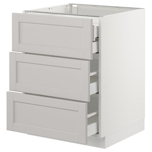 SEKTION Gabnete bajo+3 frentes/4 cajones, blanco Maximera/Lerhyttan gris claro, 24x24x30 "