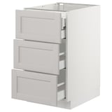 SEKTION Gabnete bajo+3 frentes/4 cajones, blanco Maximera/Lerhyttan gris claro, 18x24x30 "