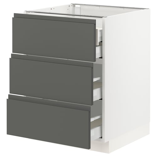 SEKTION Gabnete bajo+3 frentes/4 cajones, blanco Maximera/Voxtorp gris oscuro, 24x24x30 "