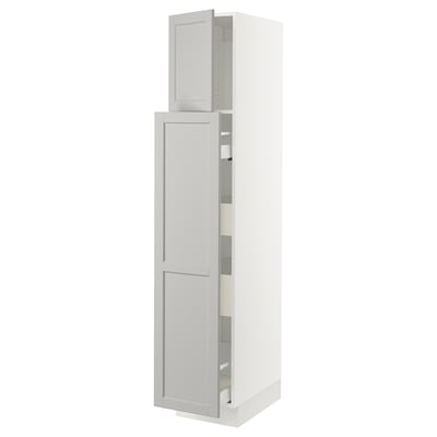 SEKTION / MAXIMERA Gabinete alto+1 pt/4 cjn extraíbles, blanco/Lerhyttan gris claro, 15x24x80 "