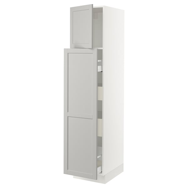 SEKTION / MAXIMERA Gabinete alto+1 pt/4 cjn extraíbles, blanco/Lerhyttan gris claro, 18x24x80 "