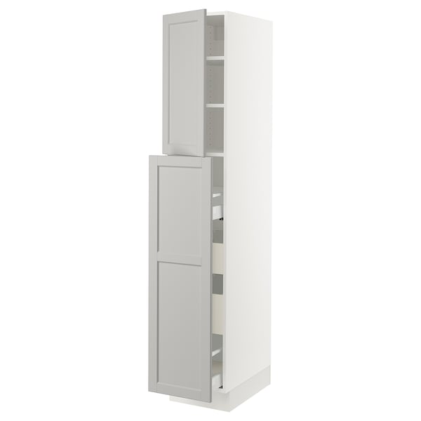 SEKTION / MAXIMERA Gabinete alto+1 pt/4 cjn extraíbles, blanco/Lerhyttan gris claro, 15x24x80 "