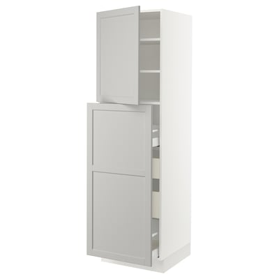 SEKTION / MAXIMERA Gabinete alto+1 pt/4 cjn extraíbles, blanco/Lerhyttan gris claro, 24x24x80 "