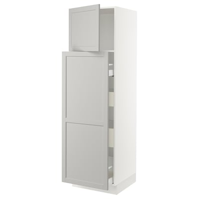 SEKTION / MAXIMERA Gabinete alto+1 pt/4 cjn extraíbles, blanco/Lerhyttan gris claro, 24x24x80 "