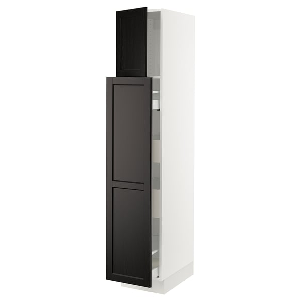 SEKTION / MAXIMERA Gabinete alto+1 pt/4 cjn extraíbles, blanco/Lerhyttan teñido en negro, 15x24x80 "