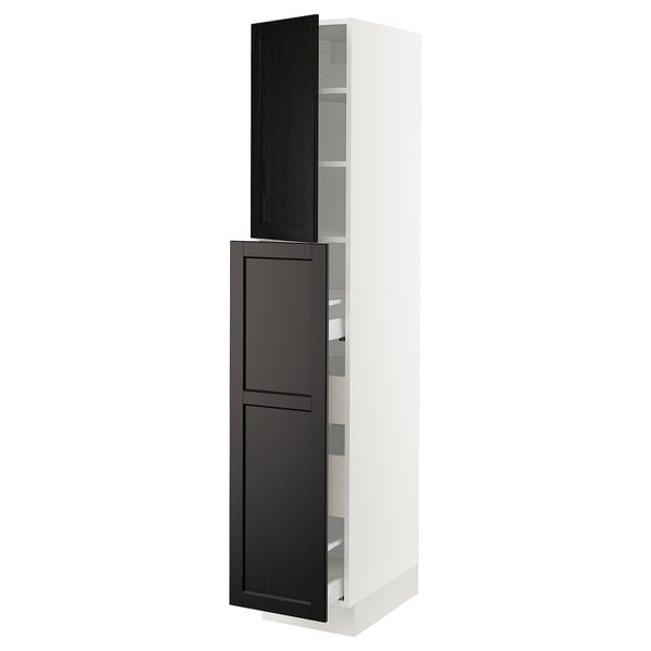 SEKTION / MAXIMERA Gabinete alto+1 pt/4 cjn extraíbles, blanco/Lerhyttan teñido en negro, 15x24x80 "