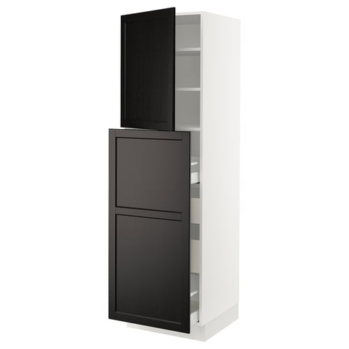 SEKTION / MAXIMERA Gabinete alto+1 pt/4 cjn extraíbles, blanco/Lerhyttan teñido en negro, 24x24x80 "