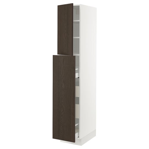 SEKTION / MAXIMERA Gabinete alto+1 pt/4 cjn extraíbles, blanco/Sinarp marrón, 15x24x80 "
