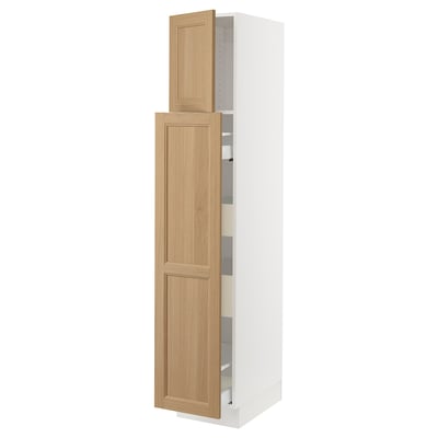 SEKTION / MAXIMERA Gabinete alto+1 pt/4 cjn extraíbles, blanco/Vedhamn roble, 15x24x80 "