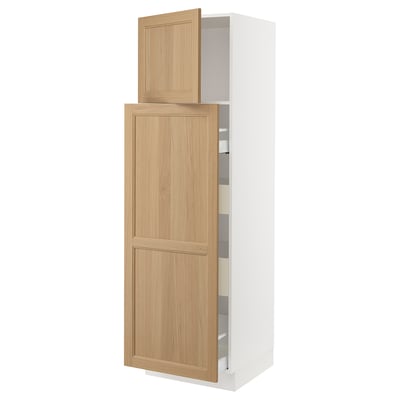 SEKTION / MAXIMERA Gabinete alto+1 pt/4 cjn extraíbles, blanco/Vedhamn roble, 24x24x80 "