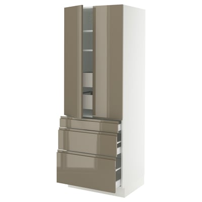 SEKTION / MAXIMERA Gabinete alto+2 prta/3 frnt/5 cjn, blanco/Voxtorp marrón grisáceo oscuro alto brillo, 30x24x80 "