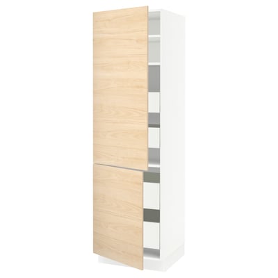 SEKTION / MAXIMERA Gabinete alto+2 prta/estantes/4 cjn, blanco/Askersund efecto de fresno claro, 24x24x80 "