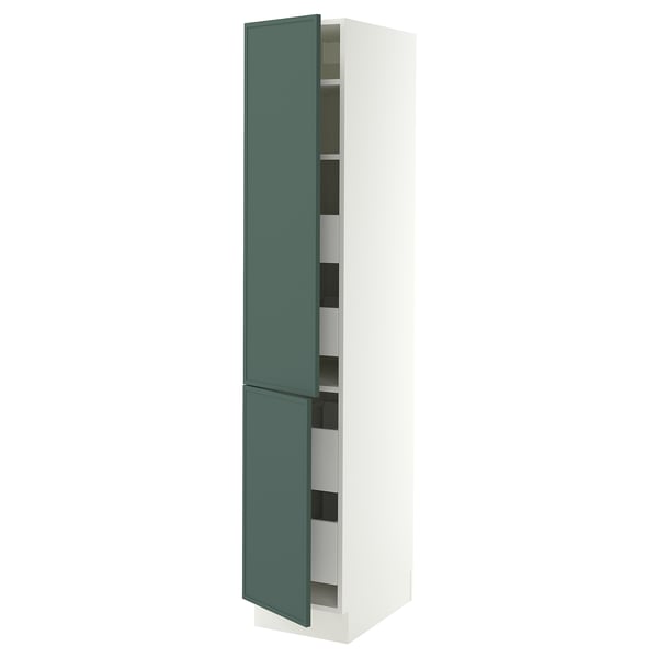 SEKTION / MAXIMERA Gabinete alto+2 prta/estantes/4 cjn, blanco/Aspudden gris verdoso oscuro, 15x24x80 "
