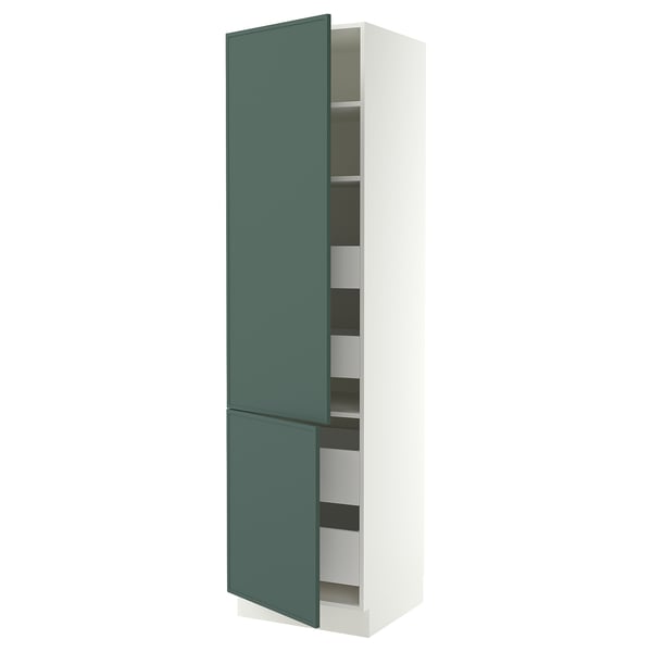 SEKTION / MAXIMERA Gabinete alto+2 prta/estantes/4 cjn, blanco/Aspudden gris verdoso oscuro, 24x24x90 "