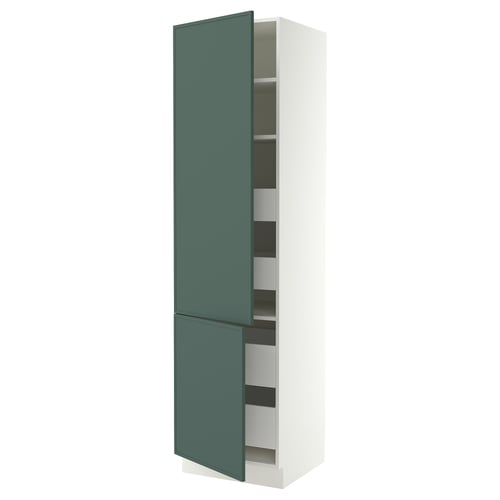 SEKTION / MAXIMERA Gabinete alto+2 prta/estantes/4 cjn, blanco/Aspudden gris verdoso oscuro, 24x24x90 "