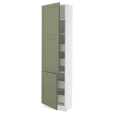 SEKTION / MAXIMERA Gabinete alto+2 prta/estantes/4 cjn, blanco/Axstad gris-verde, 24x15x90 "