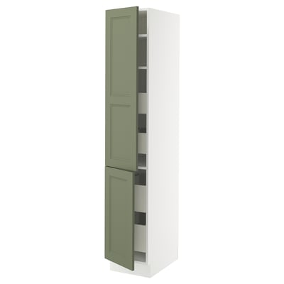 SEKTION / MAXIMERA Gabinete alto+2 prta/estantes/4 cjn, blanco/Axstad gris-verde, 15x24x80 "