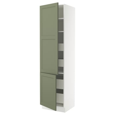 SEKTION / MAXIMERA Gabinete alto+2 prta/estantes/4 cjn, blanco/Axstad gris-verde, 24x24x90 "