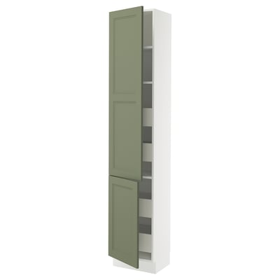 SEKTION / MAXIMERA Gabinete alto+2 prta/estantes/4 cjn, blanco/Axstad gris-verde, 18x15x90 "
