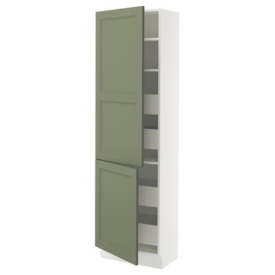 SEKTION / MAXIMERA Gabinete alto+2 prta/estantes/4 cjn, blanco/Axstad gris-verde, 24x15x80 "