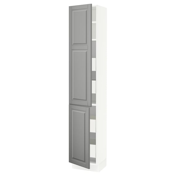 SEKTION / MAXIMERA Gabinete alto+2 prta/estantes/4 cjn, blanco/Bodbyn gris, 15x15x80 "