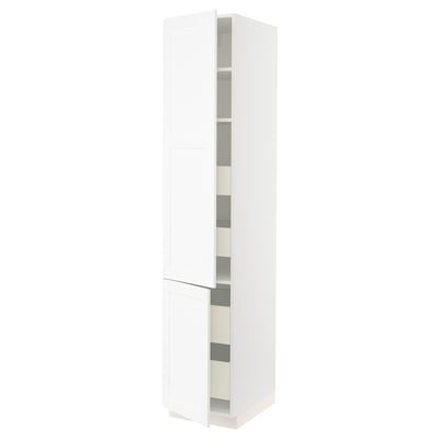 SEKTION / MAXIMERA Gabinete alto+2 prta/estantes/4 cjn, blanco Enköping/blanco efecto madera, 18x24x90 "
