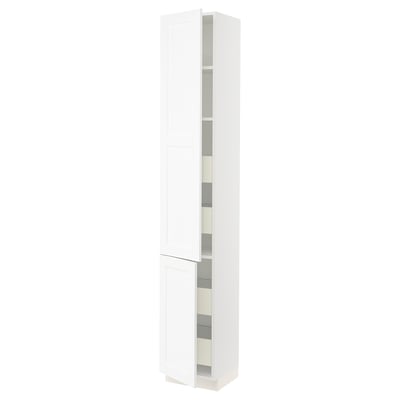 SEKTION / MAXIMERA Gabinete alto+2 prta/estantes/4 cjn, blanco Enköping/blanco efecto madera, 15x15x90 "