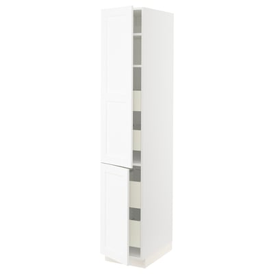 SEKTION / MAXIMERA Gabinete alto+2 prta/estantes/4 cjn, blanco Enköping/blanco efecto madera, 15x24x80 "