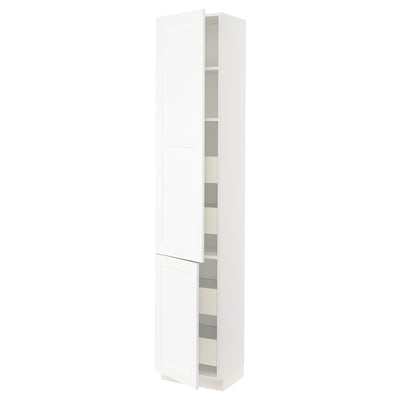 SEKTION / MAXIMERA Gabinete alto+2 prta/estantes/4 cjn, blanco Enköping/blanco efecto madera, 18x15x90 "