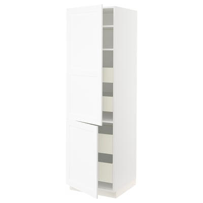 SEKTION / MAXIMERA Gabinete alto+2 prta/estantes/4 cjn, blanco Enköping/blanco efecto madera, 24x24x80 "